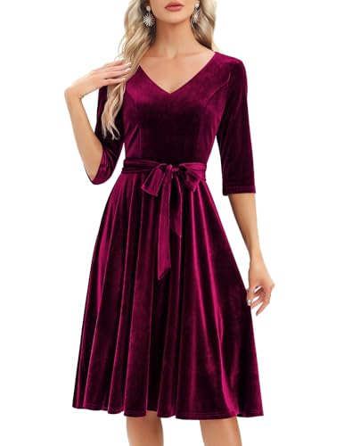 Bbonlinedress Women Velvet Christmas Long Sleeve Cocktail Dress Burgundy M Main image