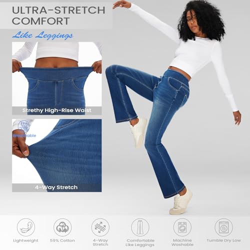 Fanica High Rise Bootcut Jeans For Women, Stretchy Pull On Elastic