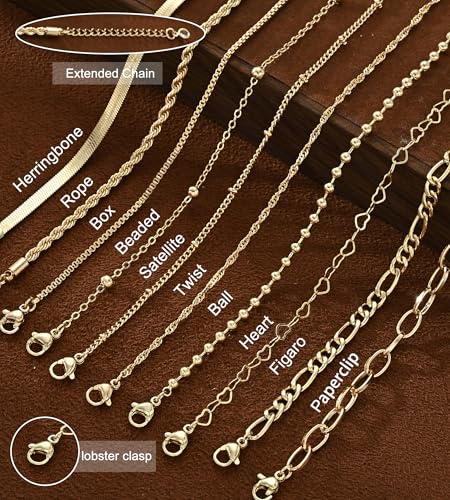 10 Pcs 14K Gold Plated Bracelet for Women, Dainty Stackable Chain Set