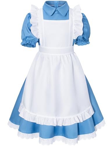 Irtysh Girl Blue Dress White Apron Halloween Cosplay Costume With Bow Hair Band Stockings Set