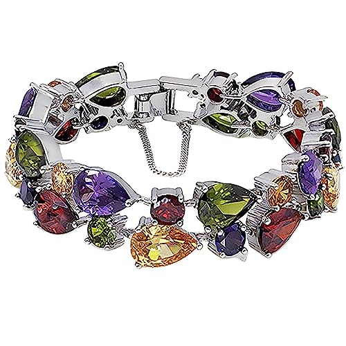 Hermosa Silver Bangle Bracelets For Women Classic Fashion Bracelet with Gemstone Garnet White Topaz Amethyst Citrine Peridot Pink Topza 7 Inches Main image