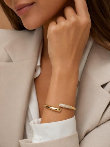 Gold Cuff Bracelets for Women, 14K Plated Open Bangle, Stackable Statement Jewelry for Everyday, Work, Date Night
