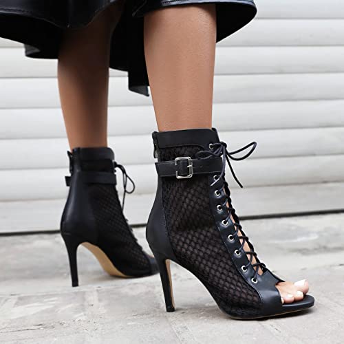 UTIKLIOU Women's Mesh Sandals Peep Toe High Top Sandals Lace Up Summer Boots Buckle Strap Party Sexy Pump Shoes Open toe