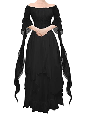 YEAXLUD Women's Victorian Dress Puff Sleeve Off Shoulder Ruffle Medieval Costume for Women Renaissance Dress