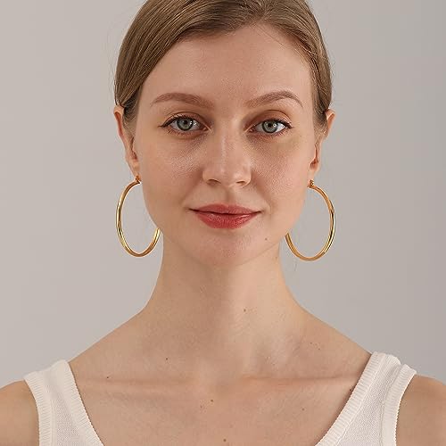 4mm Thick Gold Chunky Earrings Steling Silver Post Hoops Earrings For Women Hollow Tube Hoops Earrings Thick Gold Hoop Earrings Hypoallergenic