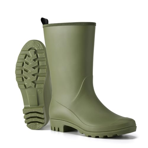 Hisea Women Rubber Boots Wide Calf Rain Boots Matte Surface Waterproof