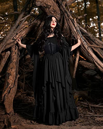 YEAXLUD Women's Victorian Dress Puff Sleeve Off Shoulder Ruffle Medieval Costume for Women Renaissance Dress