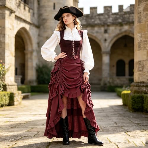 Women's Gothic Steampunk Renaissance Pirate High Low Ruffle Skirt