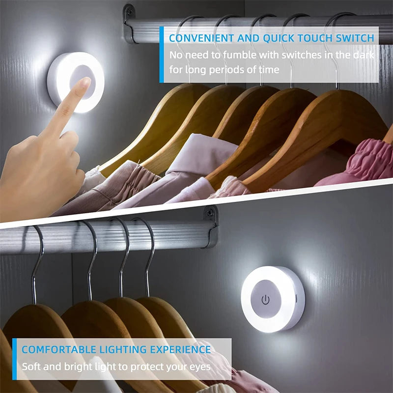 Energy Saving LED Touch Sensor Night LED Light Room Aisle Bedroom Round Portable Night Lamp