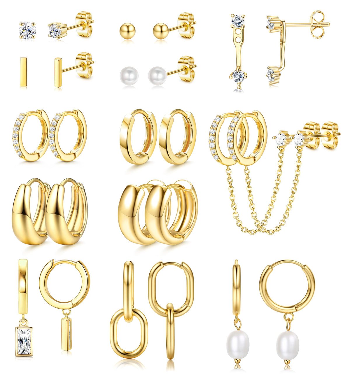 BESTEEL 13 Pairs Small Stud Hoop Earrings Set for Women, Earring Stack Pack