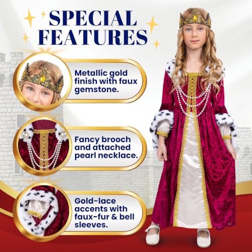 Dress Up America Queen Costume for Girls - Kids Renaissance Princess Costume - Royal Gown and Crown Set