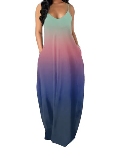 OFEEFAN Women's Maxi Dresses Summer Spaghetti Strap Dress with Pockets