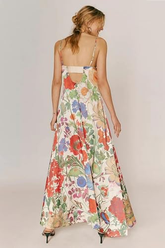ABYOVRT Women Boho Floral Maxi Dress Backless Spaghetti Strap A-Line Flowy Summer Vacation Long Dress