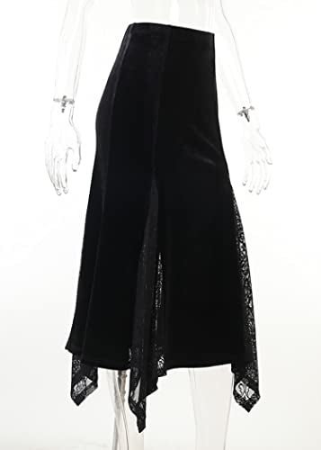 TSMNZMU Women Gothic Long Skirts Vintage Dark Lace Patchwork Skirts Grunge Harajuku Fairy Skirt Emo Alt Clothes
