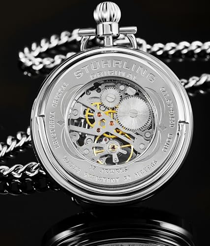 Stainless-Steel Skeleton Pocket Watch