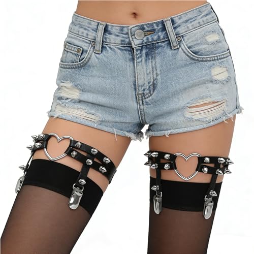 Eigso Steampunk Gothic Garter Belts Leg Rings Heart Love with Rivet Studded Elastic Band Adjustable
