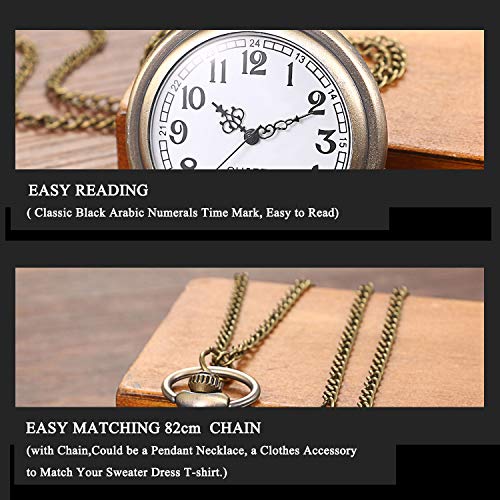 Antique Bronze Retro Openwork Rose Quartz Pocket Watch for Women