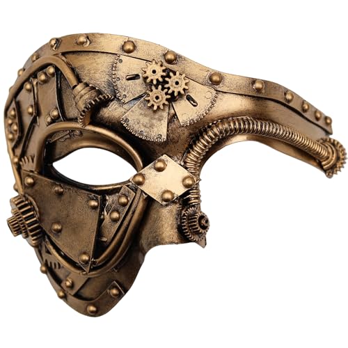 Steampunk Cyborg Half Mask – Gold Metallic Finish Main image