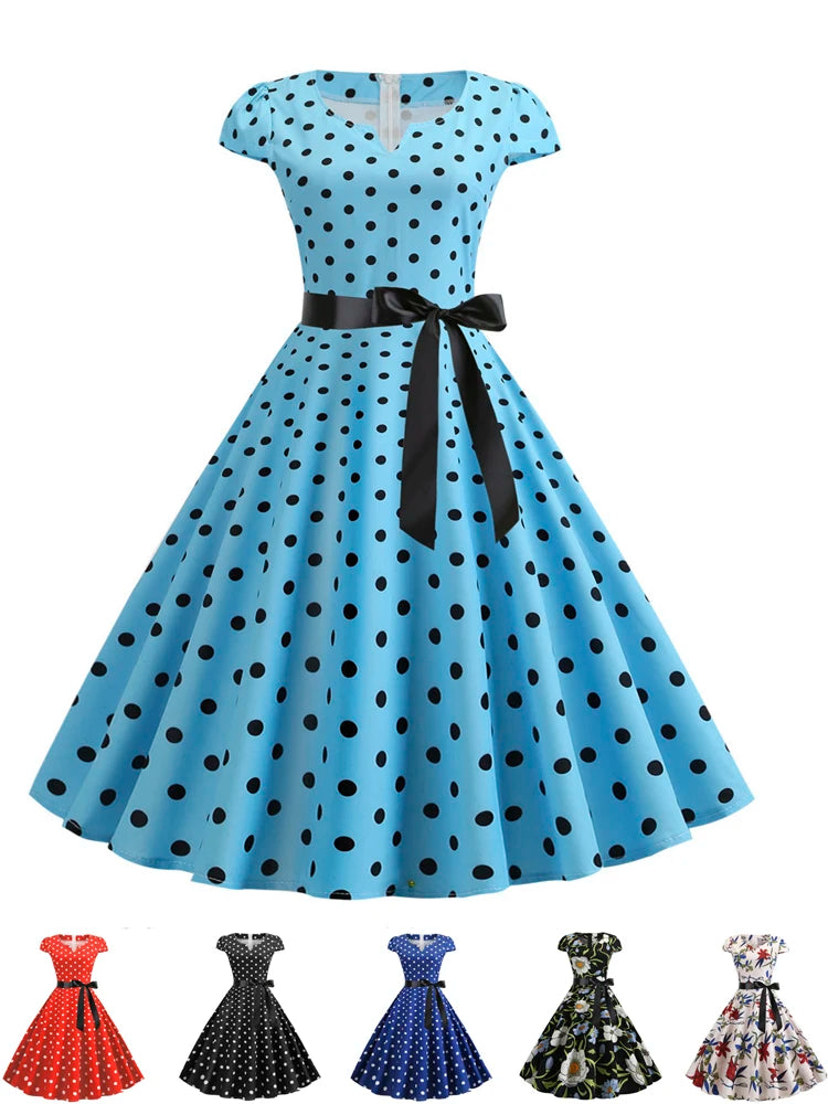 Polka Dot Vintage Swing Dress - 1950s Rockabilly Pin-Up Style
