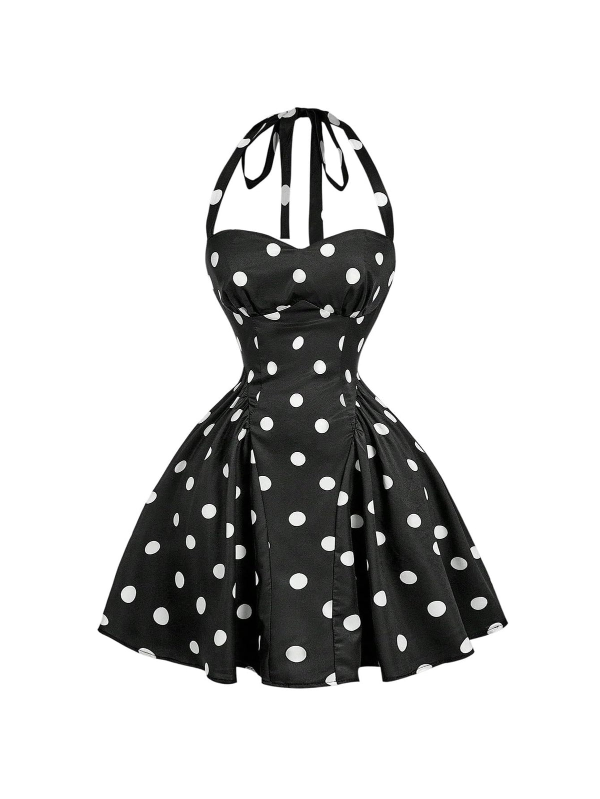 Women's Vintage 1950s Halter Neck Rockability Swing Dress Smocked Fit and Flare Sundress