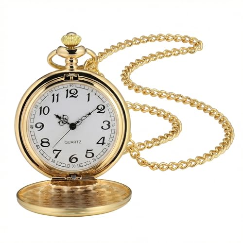 Smooth Vintage Gold Pocket Watch with Chain
