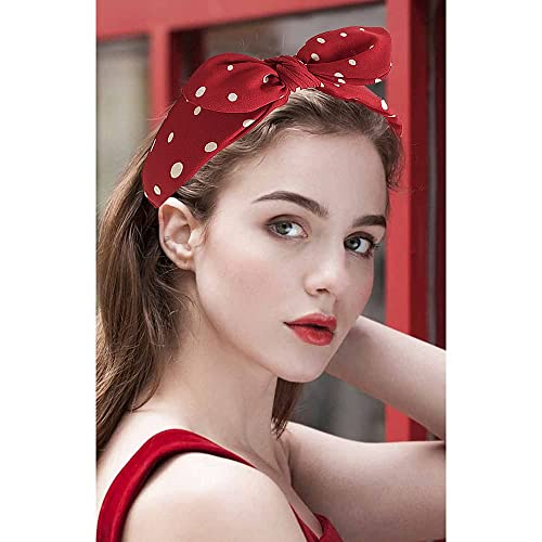 3 Pack Bow Headbands for Women,Wide Polka Dot Headband for Women Rabbit Ear Hair hoop