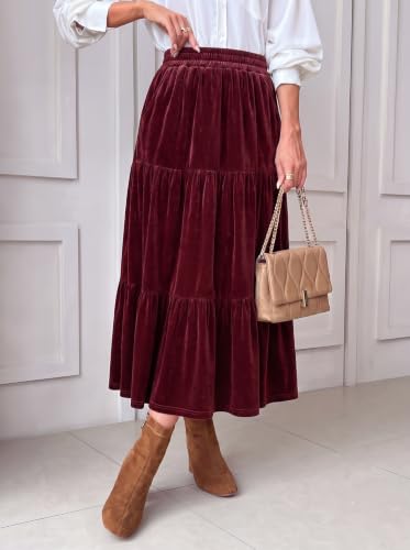 BLENCOT Women's Maxi Skirt Ruffle Flowy Long Fall Skirts Business Casual