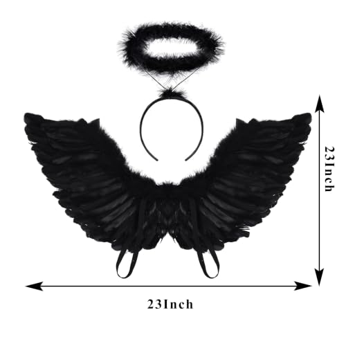 Girls Fallen Angel Dress for Halloween Costume with Black Wings
