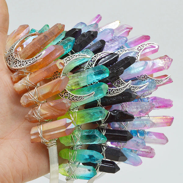 1PC Natural Crystal Quartz Moon Crown Wicca Headband - Spiritual Jewelry