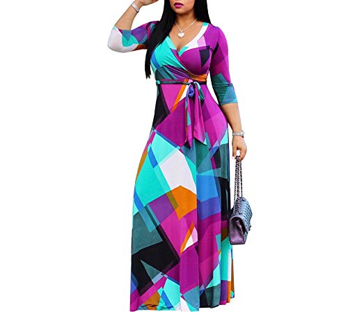 FANDEE Plus Size Maxi Dress for Women Casual Summer Sundress V-Neck 3/4 Sleeve