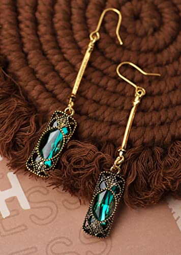 Vintage Green Stone Created Emerald Dangle Drop Earrings for Women Secondary image