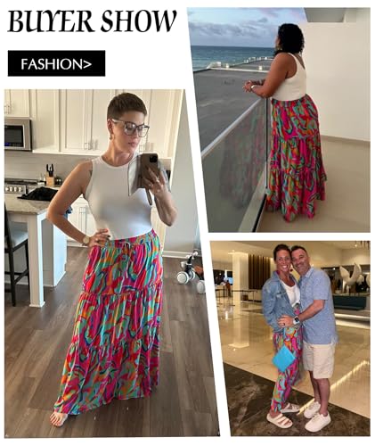 EARKOHA Womens Boho Maxi Skirt 2026 Summer Cruise Casual High Waist Tie Flowy Long Skirt with Pockets For Beach Vacation