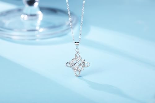 Witches Knot Necklace Nudo De Bruja Pendant Original Tetragrammaton Amuleto de Proteccion 925 Sterling Silver Wicca Moon Irish Celtic Jewelry for Women