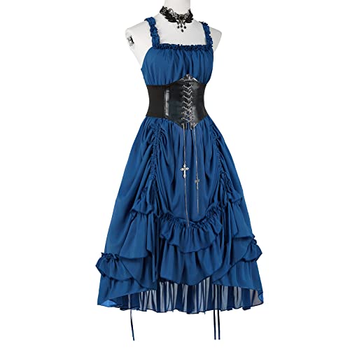 Steampunk Renaissance Costume Dress High Low Corset Midi Dresses