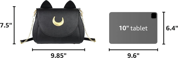Women's Moon PU Leather Gothic Crossbody Cat Handbag — Black Shoulder Bag