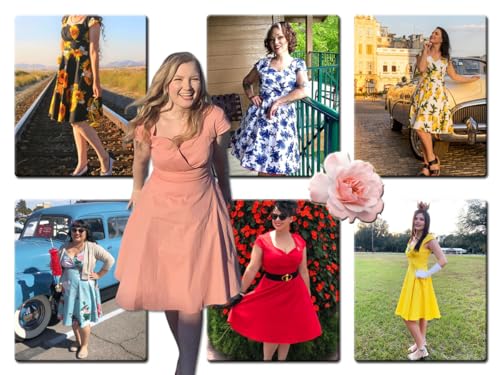 Women's Cap Sleeve 1950s Retro Vintage Cocktail Swing Dresses with Pocket