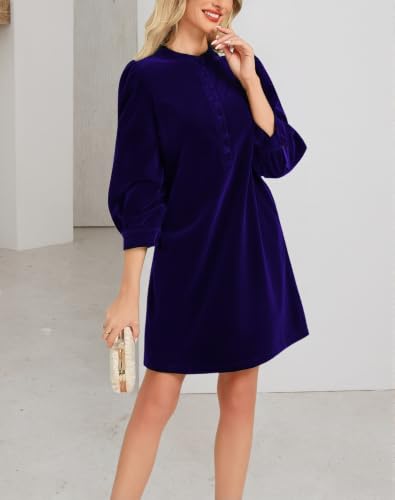 Ladyful Velvet Dress for Women Fall 3/4 Sleeve Cocktail Mini Shift Dress