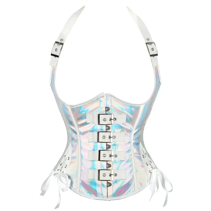 PU Leather Halter Corset Bustier with Lace-Up Back Secondary image
