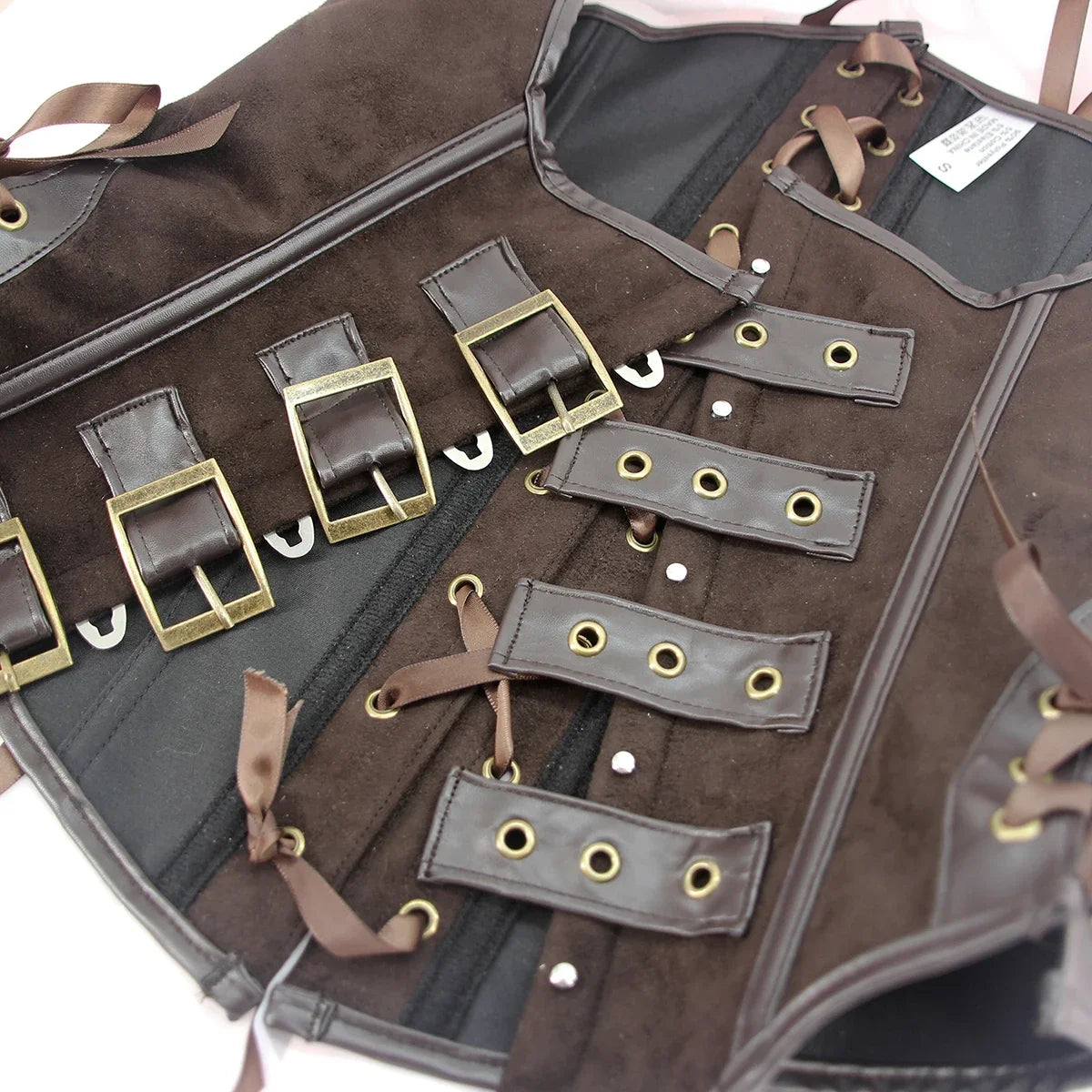 Brown Suede & PU Leather Steampunk Bustier Corset