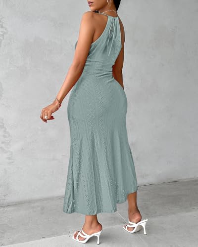 CHICME Womens Summer Halter Dress Hollow Out A Line Vacation Dress