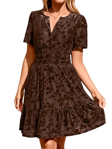 Simplee Women's 2026 Velvet Short Sleeve Cocktail Dress Fall Winter Casual V Neck Empire Waist Mini Dresses with Pockets