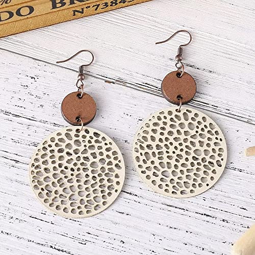 Wooden Geometric Hollow-Out Circle Statement Earrings