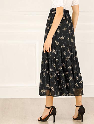 Allegra K Women's Floral Skirt Chiffon A-line Long Tiered Ruffle Maxi Skirt
