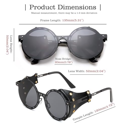 Retro Round Metal & Leather Steampunk Sunglasses