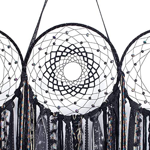 Black Triple Moon Goddess Dream Catcher Macrame Wall Hanging, Pagan Decor