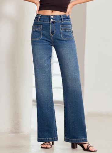Sidefeel Women's Wide Leg Jeans High Waisted Tummy Control Stretchy