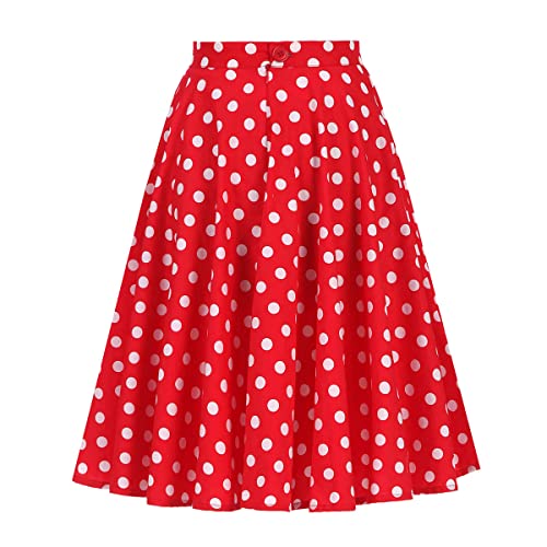 50s Vintage Polka Dot A-Line Pleated Midi Swing Skirt