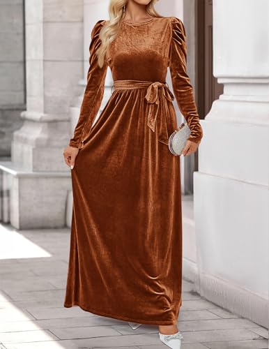 ZESICA Womens Winter Velvet Long Puff Sleeve Maxi Dress