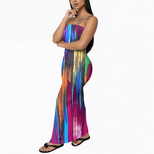 PINSV Women Maxi Strapless Dress Bodycon Tube Dresses