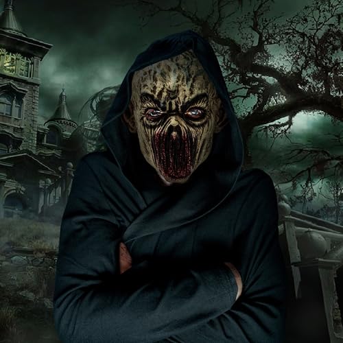 Spooktacular Creations Scary Halloween Zombie Mask, Full Head Horror Alien Ghost Devil Face Mask, Creepy Latex Monster Cap Masks for Adult Cosplay Halloween Costume Accessory, Party Dress Up